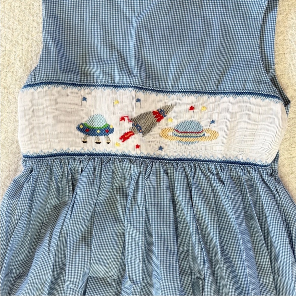 Rosalina Collection Space Adventure Blue Gingham Smocked Sleeveless Dress - Picture 4 of 4
